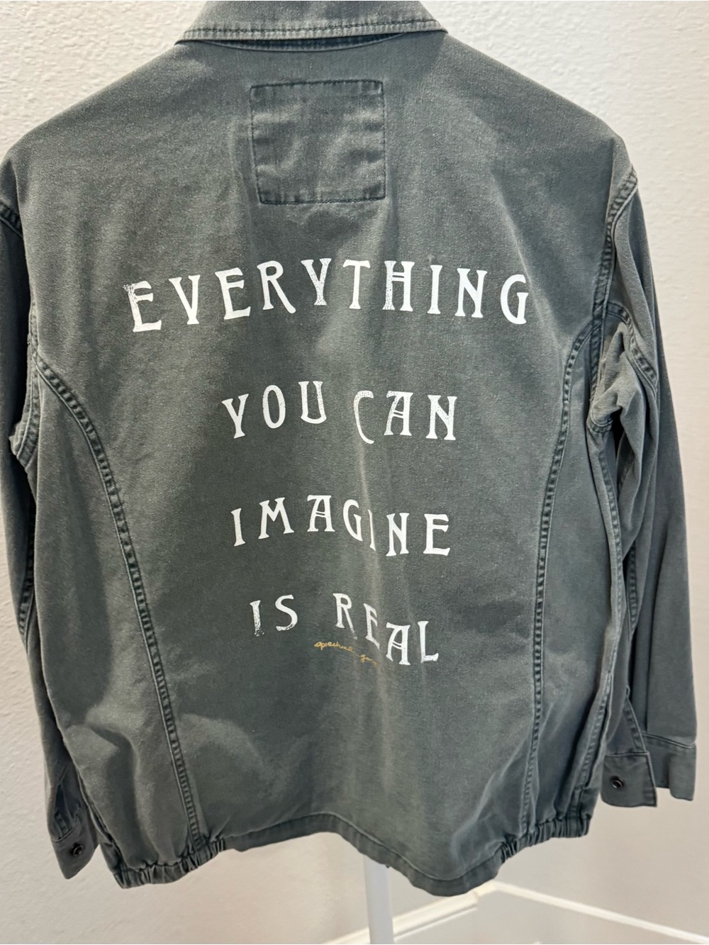 Embroidered Quote Utility Jacket - Charcoal with White Text
